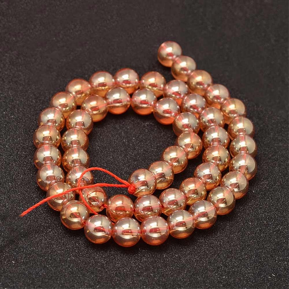12mm Orange Electroplate Round Glass Beads