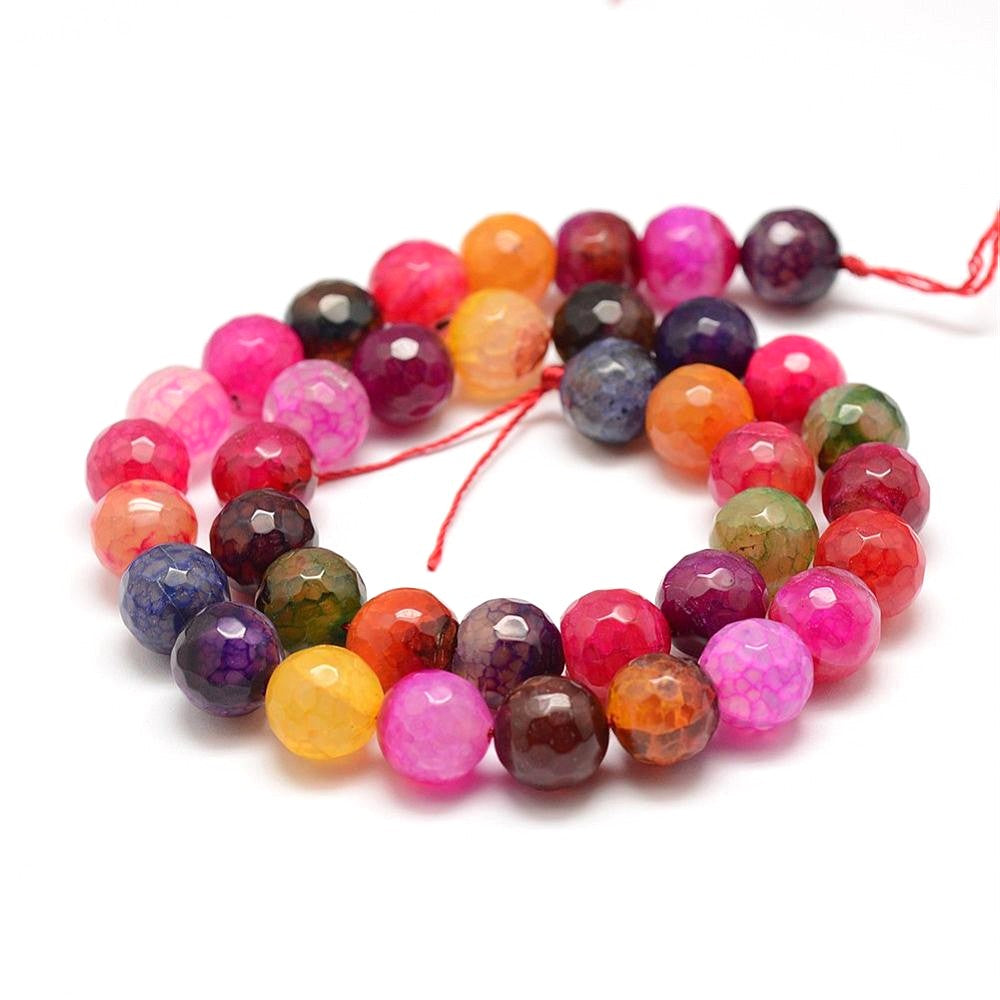 10mm Multicolor Faceted Dragon Veins Fire Agate Gemstones