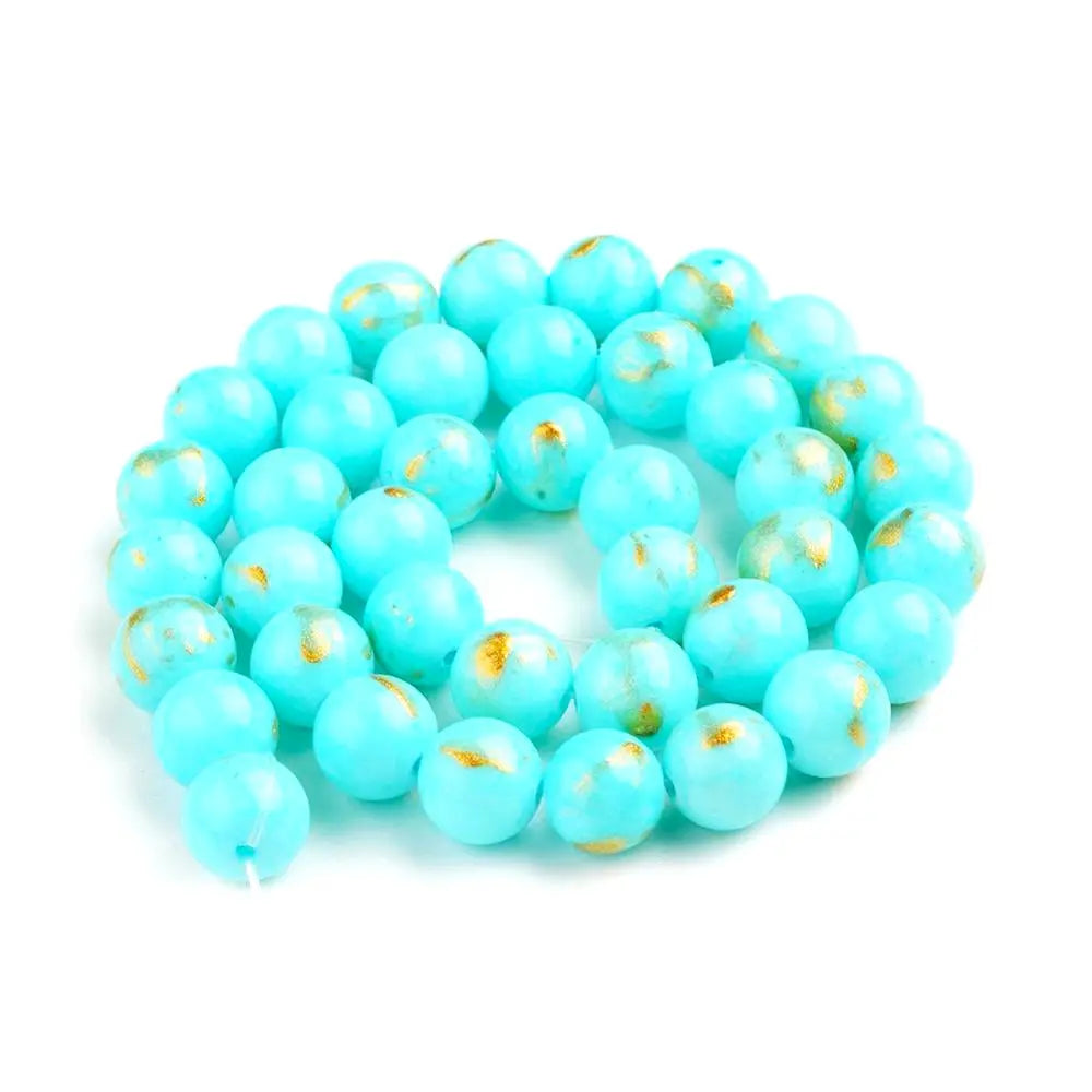 8mm Turquoise Natural Jade Gold Foil Gemstones