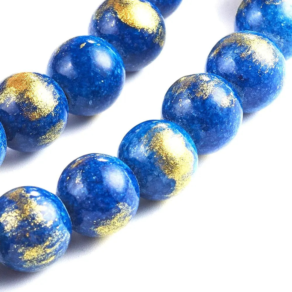 8mm Blue Natural Jade Gold Foil Gemstones Haute Girl Beads