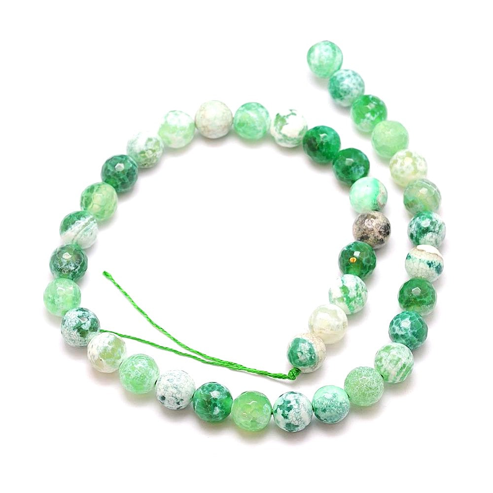 10mm Faceted Green Natural Fire Agate Round Gemstones