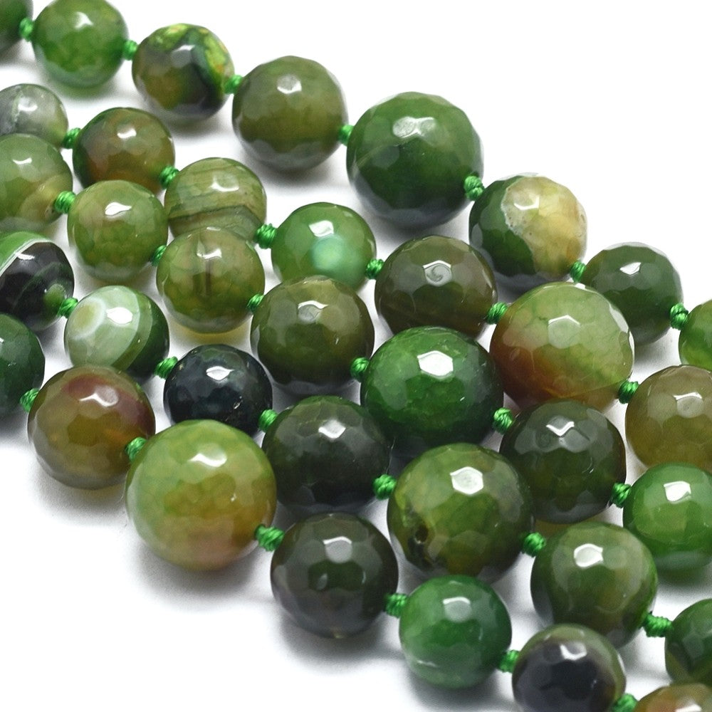 Natural Olive Agate Graduated Faceted Round Gemstones