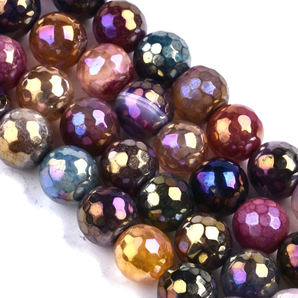 10mm Mixed Color Pearl Luster Faceted Natural Agate