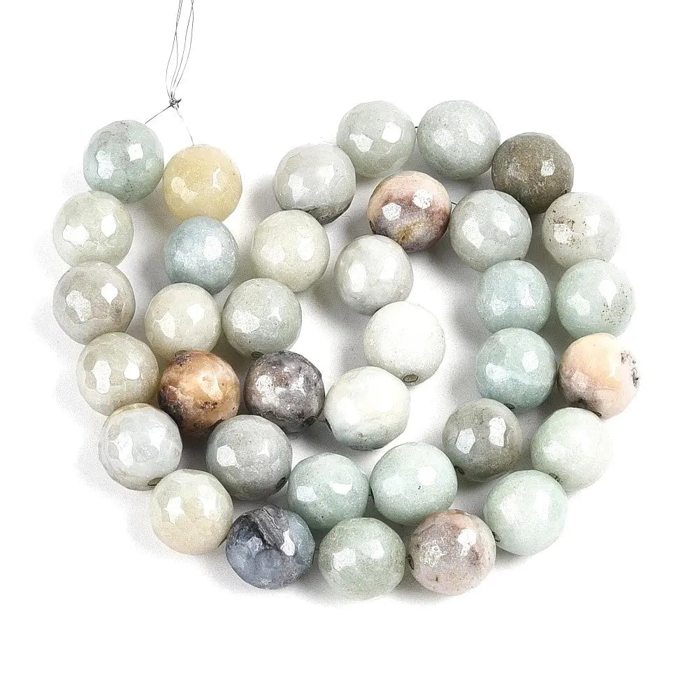 10mm Pale Green Pearl Luster Faceted Agate