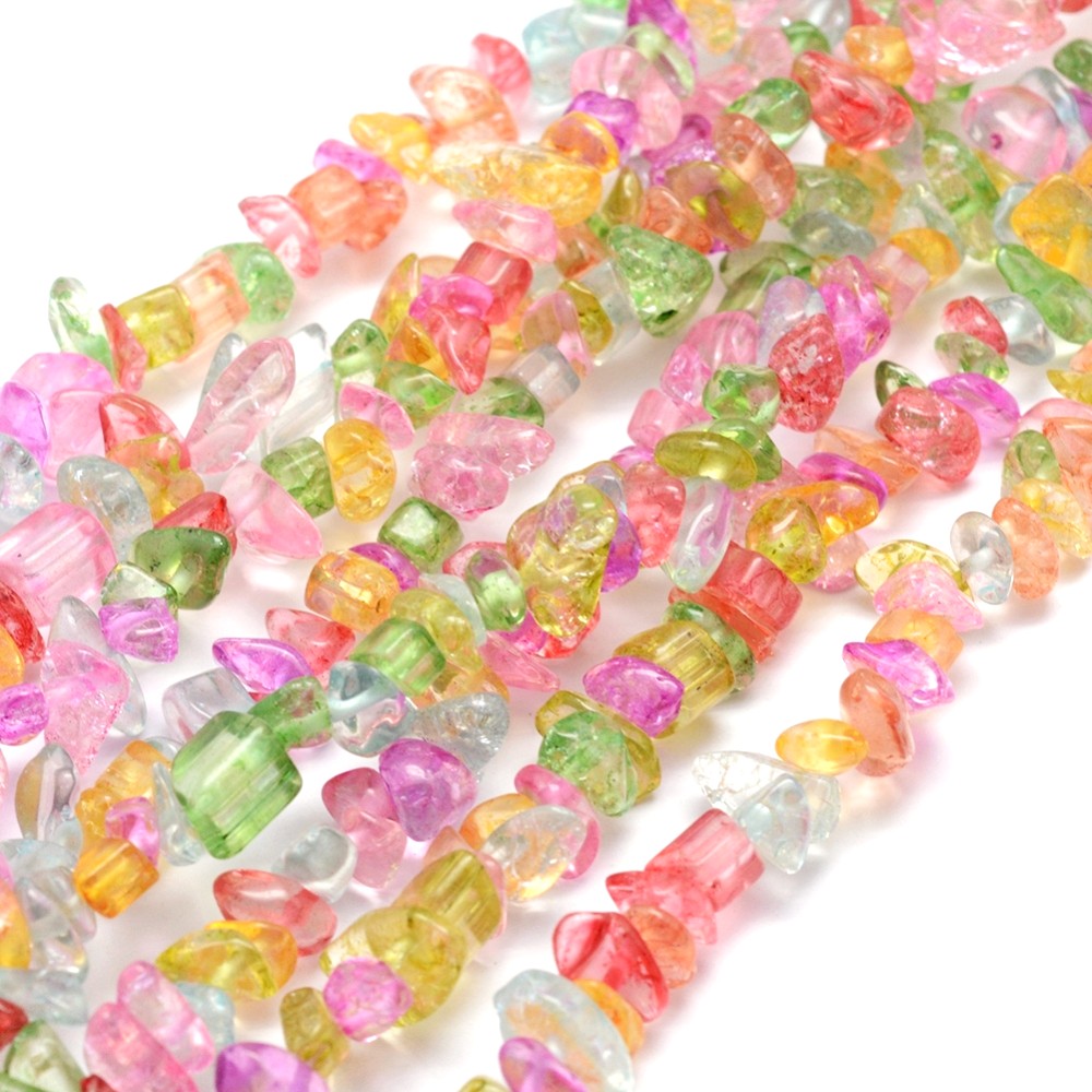 Multicolor Chip Crackle Glass Beads Strand