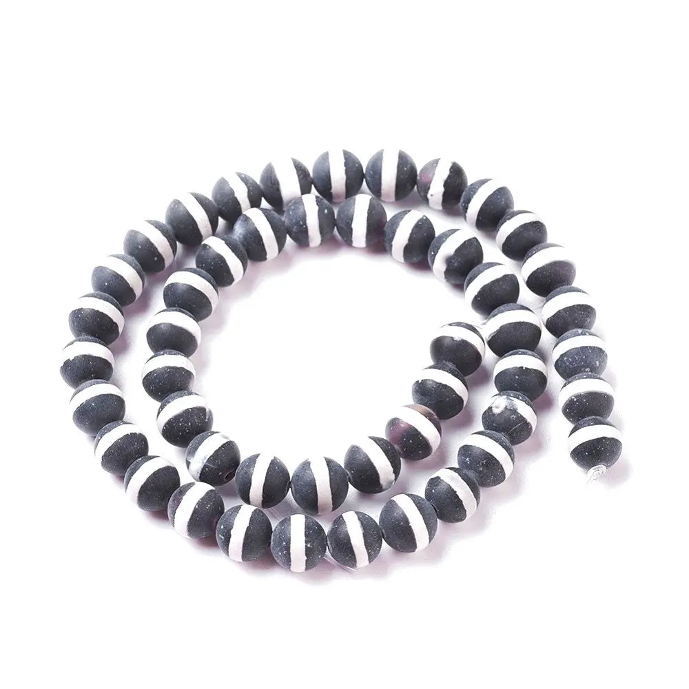 12mm Black Stripe Natural Tibetan dZi Agate Frosted Gemstones