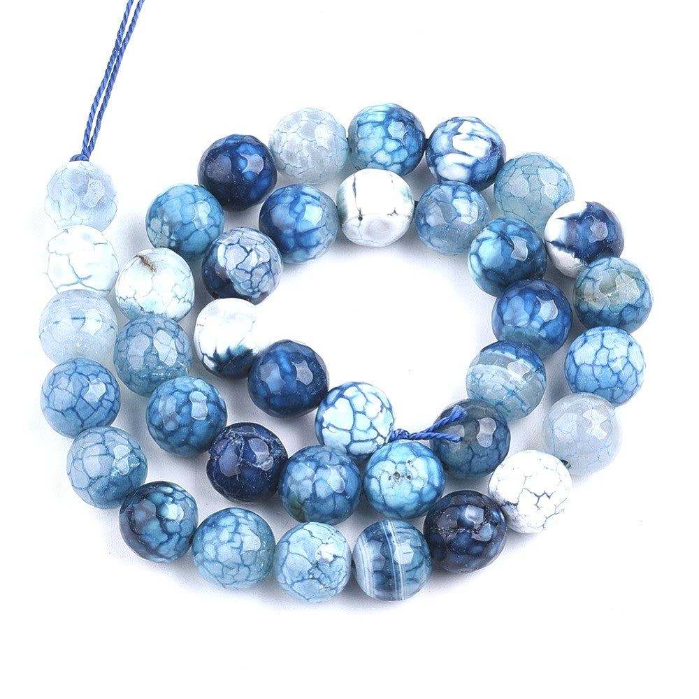 10mm Blue Natural Crackle Agate Faceted Round Gemstones