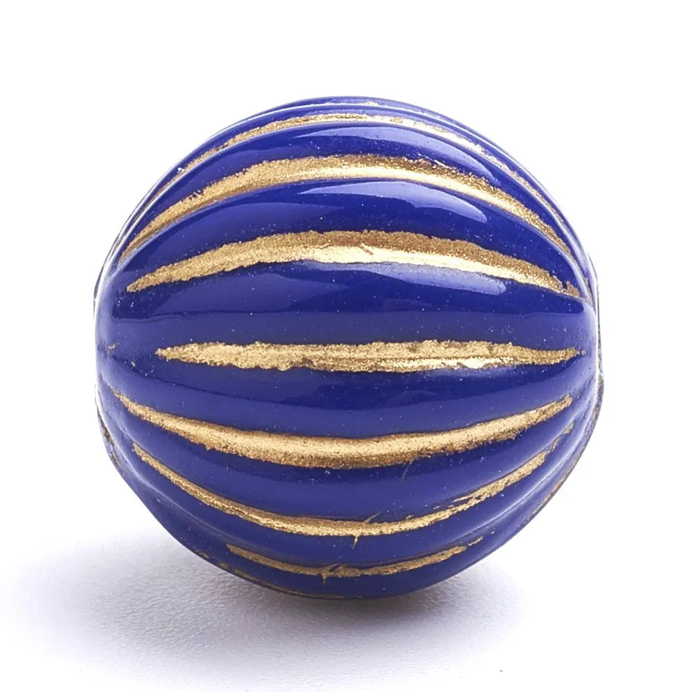 14mm Blue Acrylic Metal Enlaced, Corrugated Beads Haute Girl Beads