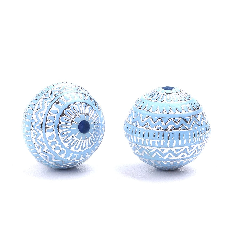 10mm Lt. Blue Silver Enlaced Round Beads