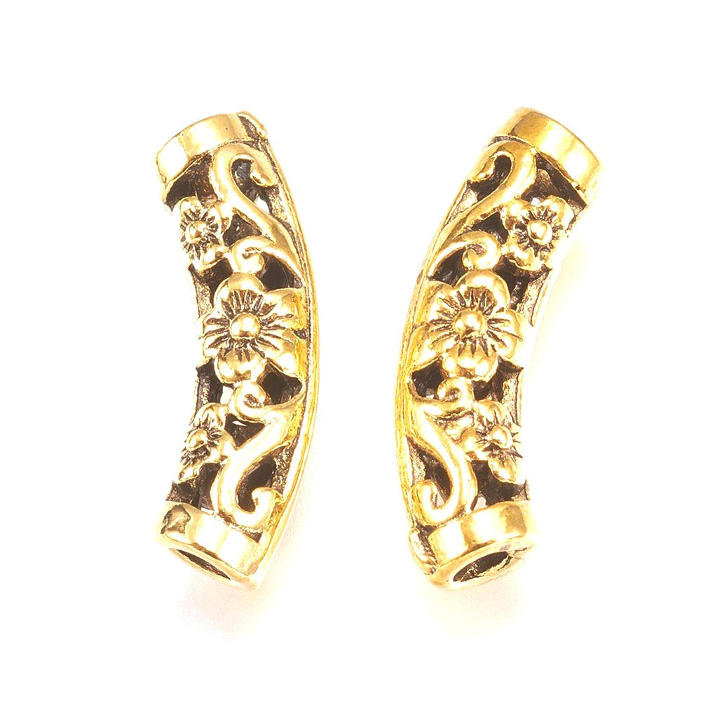 Alloy Tube Beads with Flower Pattern