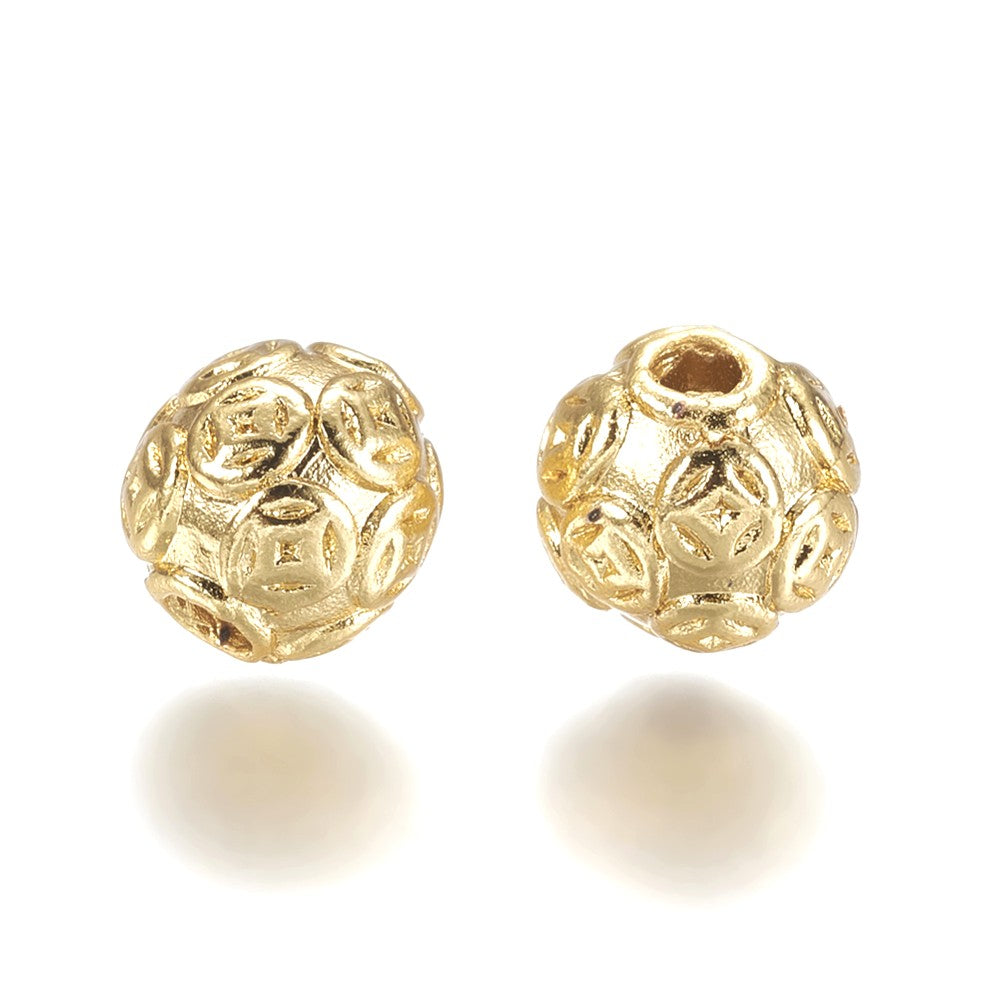 Golden Alloy Etched Round Beads