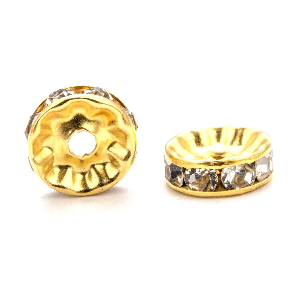 10mm Gold Iron Rhinestone Spacer Straight Edge Rondelles, Grade A