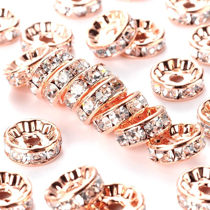 10mm Brass Rhinestone Spacer Straight Flange Rondelles, Grade AAA