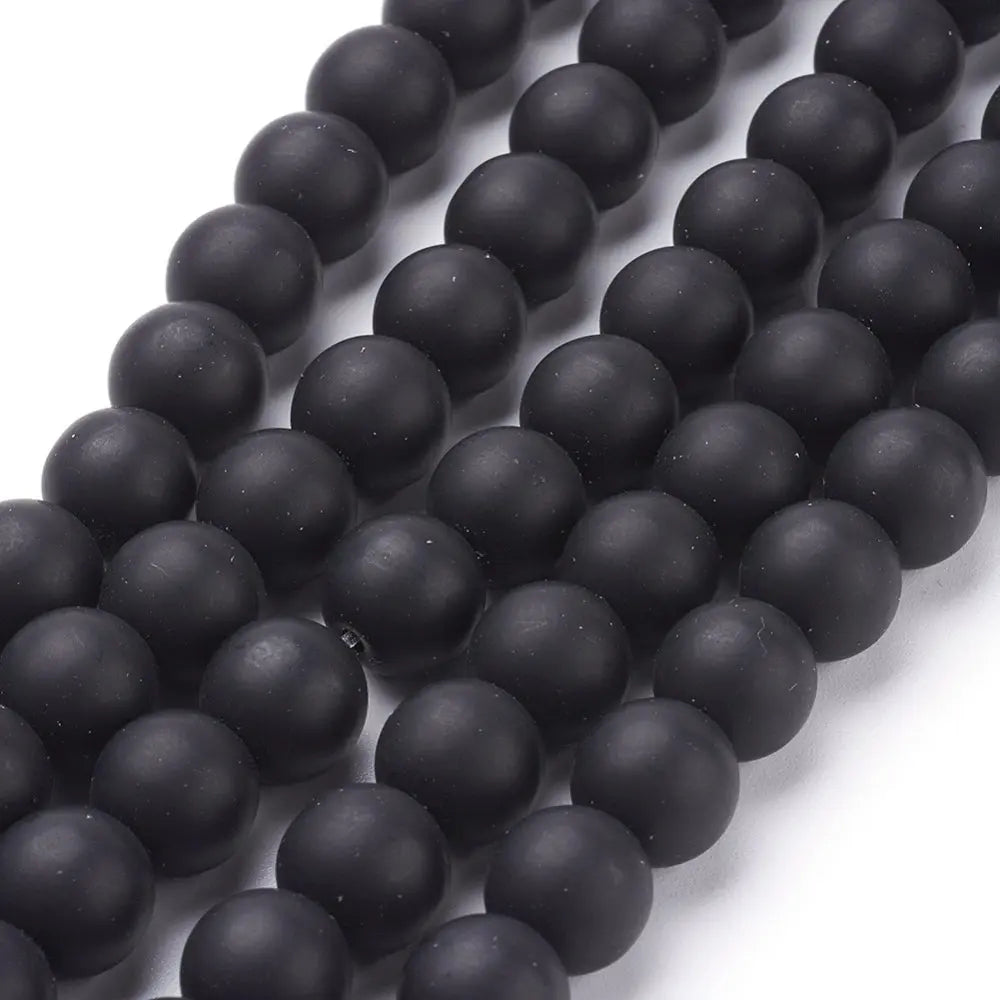 10mm Synthetic Black Stone Beads, Frosted, Round Gemstones