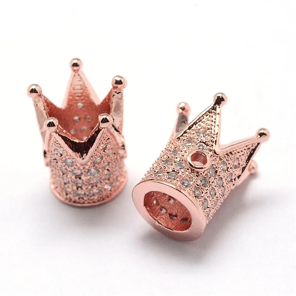 Rose Gold Brass Cubic Zirconia Crown Spacer Beads