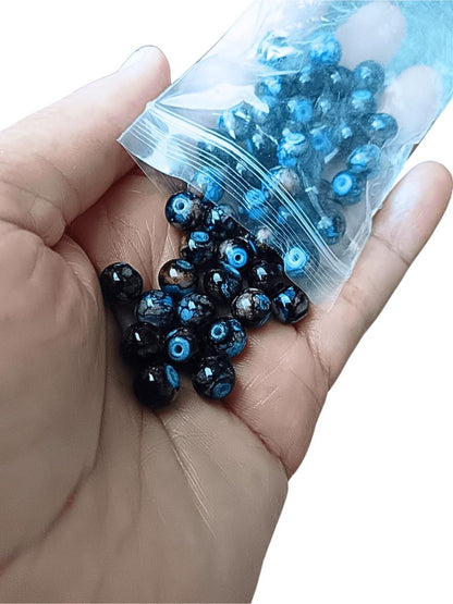 8mm Blue Mosaic Glass Round Beads, 50pcs