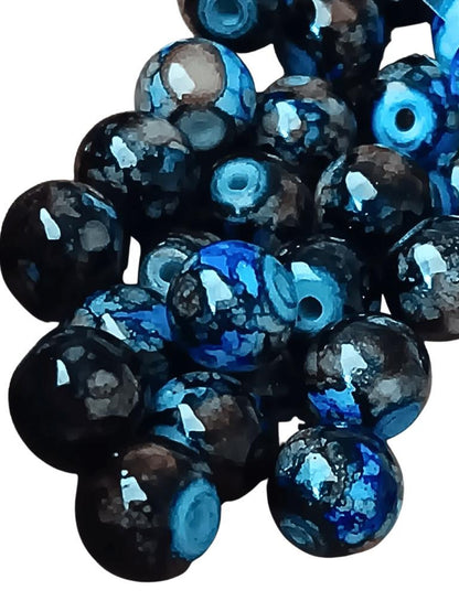 8mm Blue Mosaic Glass Round Beads, 50pcs