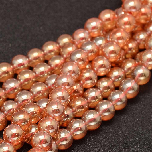12mm Orange Electroplate Round Glass Beads
