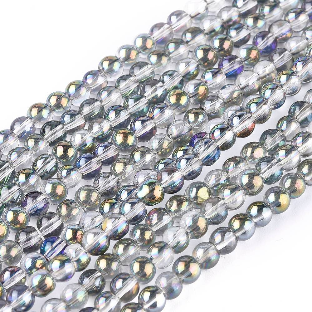 10mm Black Rainbow Plated Round Electroplated Glass Beads