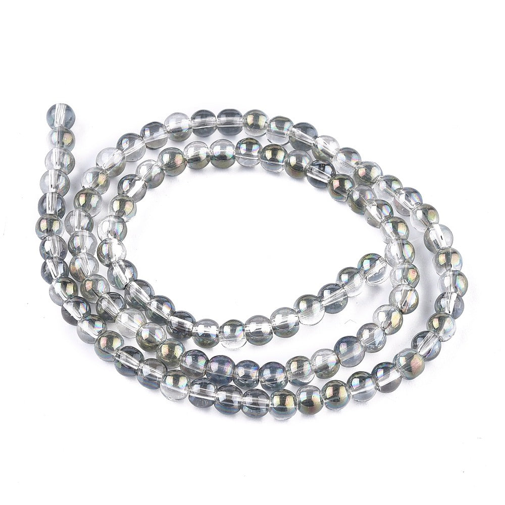 10mm Black Rainbow Plated Round Electroplated Glass Beads