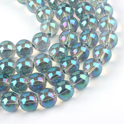 12mm Turquoise Electroplated Round Glass Beads