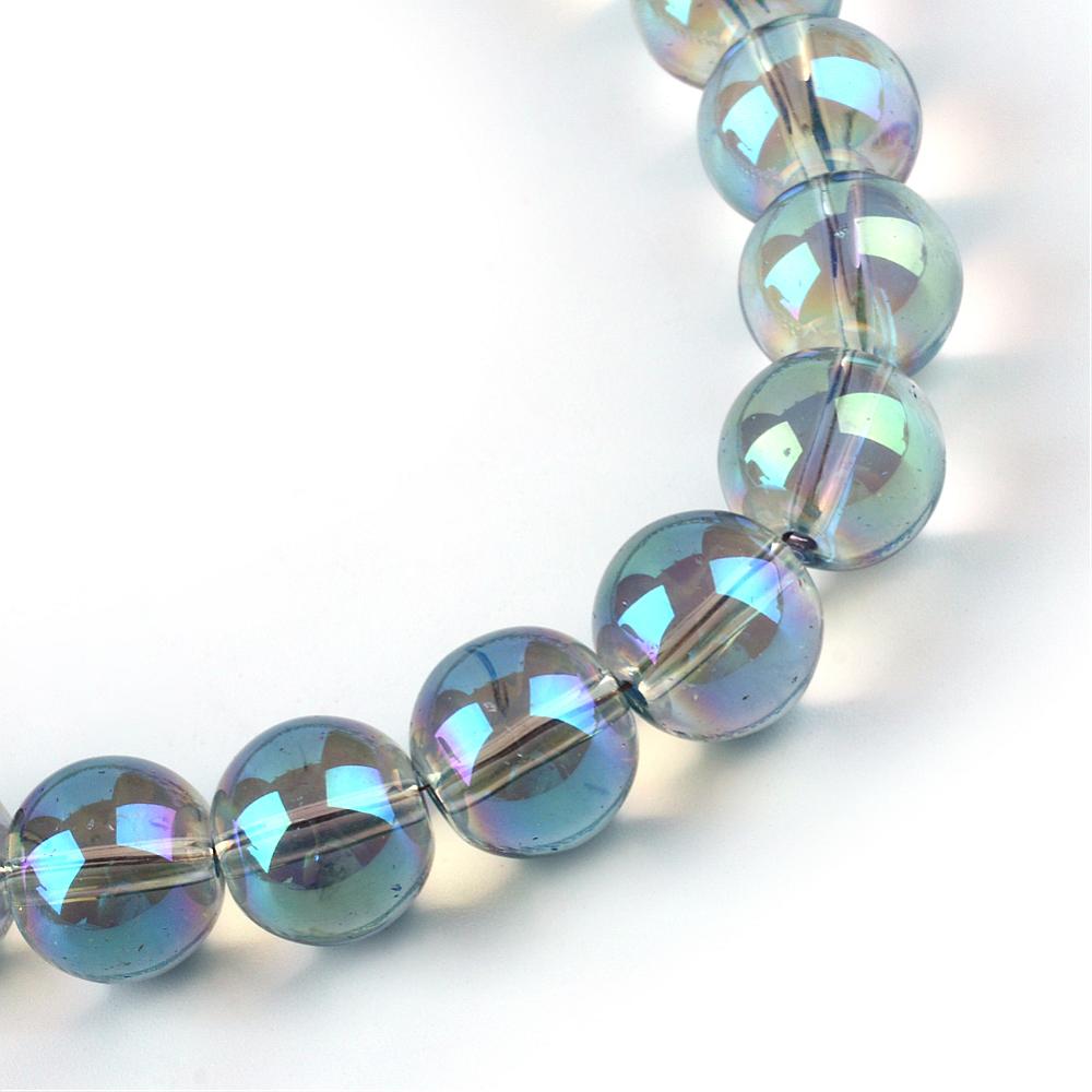 12mm Turquoise Electroplated Round Glass Beads