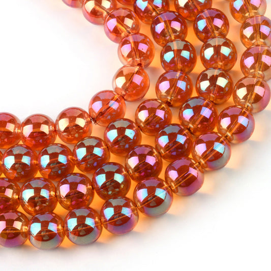12mm Coral AB Electroplate Round Glass Beads