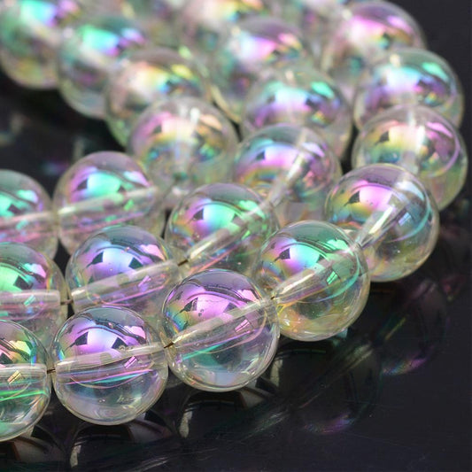 12mm AB Clear Electroplate Round Glass Beads