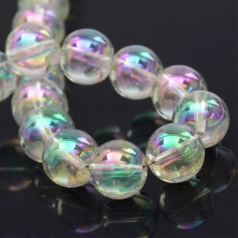 12mm AB Clear Electroplate Round Glass Beads