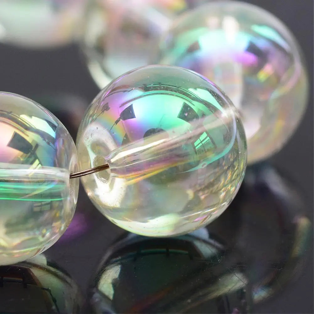 12mm AB Clear Electroplate Round Glass Beads