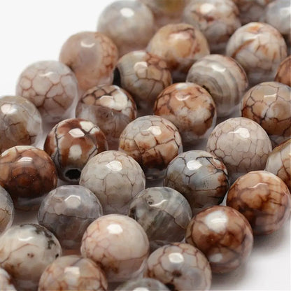 12mm Khaki Natural Fire Agate, Dyed & Heated Faceted Round Gemstones