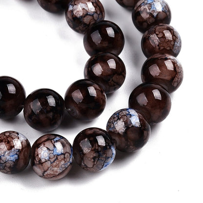 10mm Mixed Brown Blue Mosaic Glass Beads