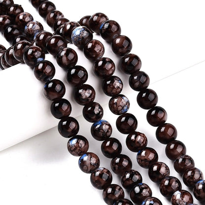 10mm Mixed Brown Blue Mosaic Glass Beads