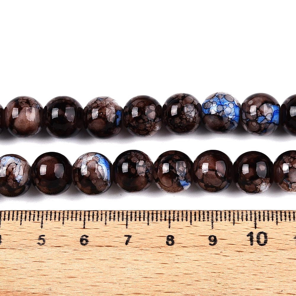 10mm Mixed Brown Blue Mosaic Glass Beads