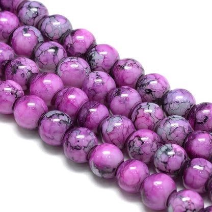 10mm Purple Mosaic Glass Round Beads
