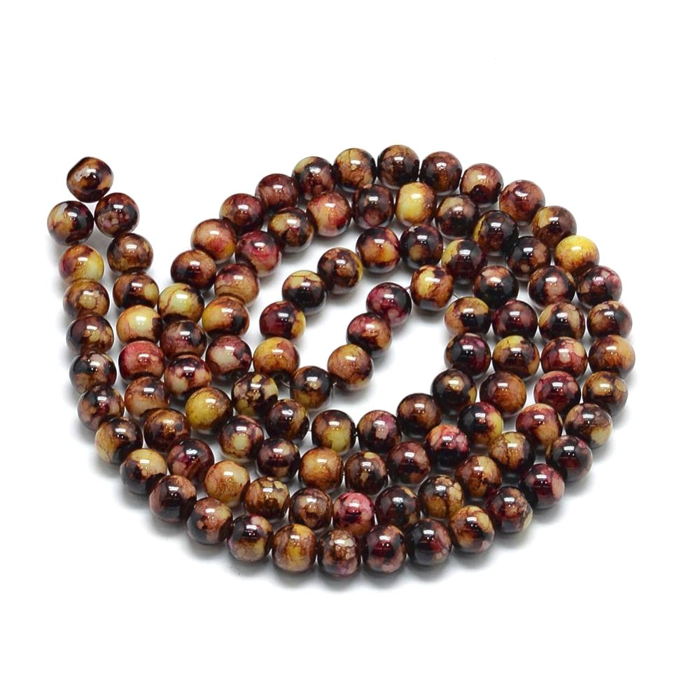 10mm Brown Mosaic Glass Round Beads