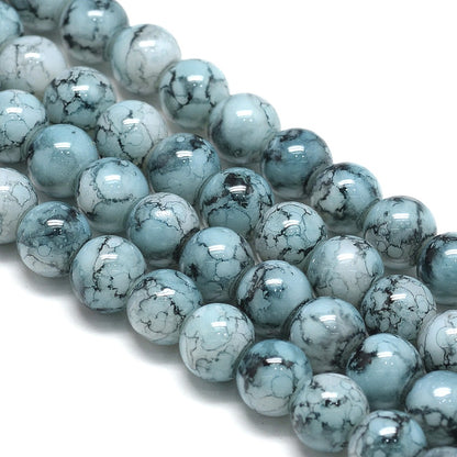 10mm Blue Mosaic Glass Round Beads
