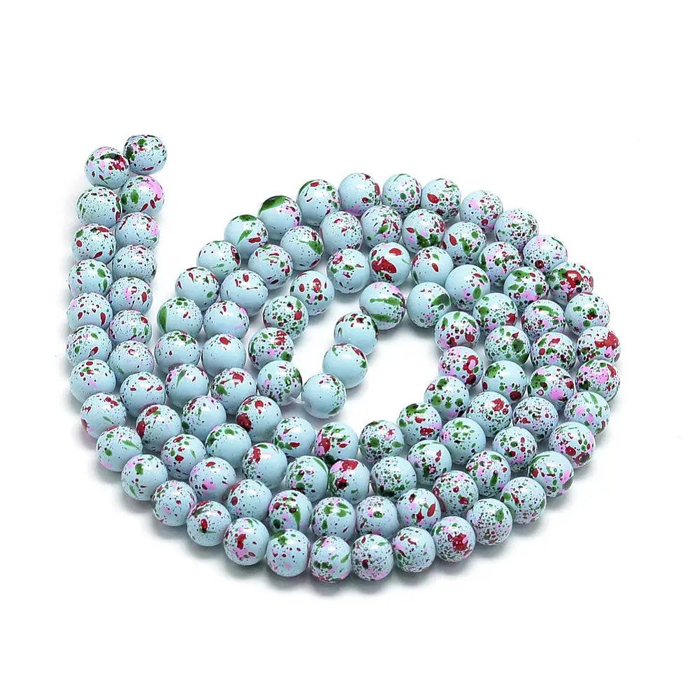 Perles rondes en verre moucheté de 8 mm, lot de 50