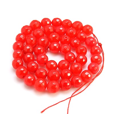 12mm OrangeRed Natural Dyed Jade Faceted Round Gemstones