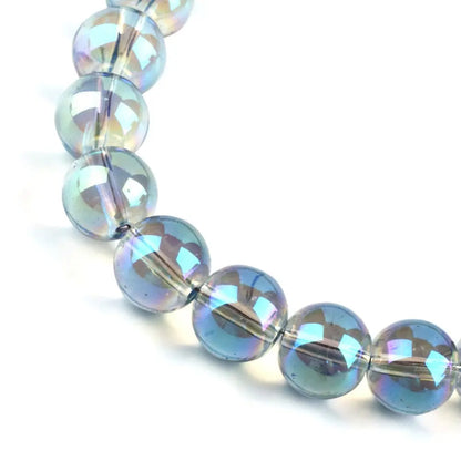 10mm Turquoise Electroplate Rainbow Plated Round Glass Beads
