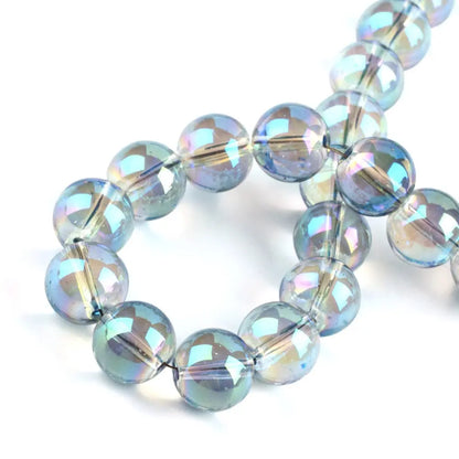 10mm Turquoise Electroplate Rainbow Plated Round Glass Beads