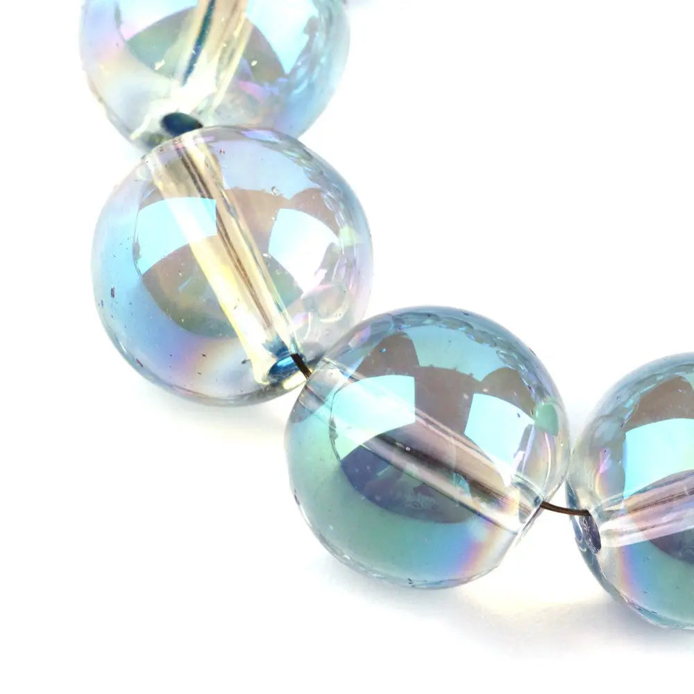 10mm Turquoise Electroplate Rainbow Plated Round Glass Beads