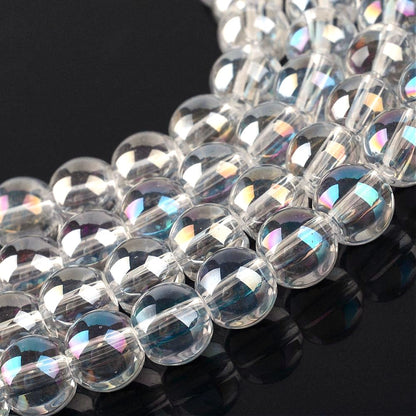 10mm Clear Electroplate AB Color Plated Round Glass Beads