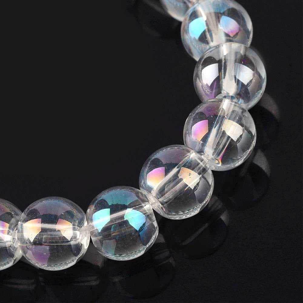 10mm Clear Electroplate AB Color Plated Round Glass Beads