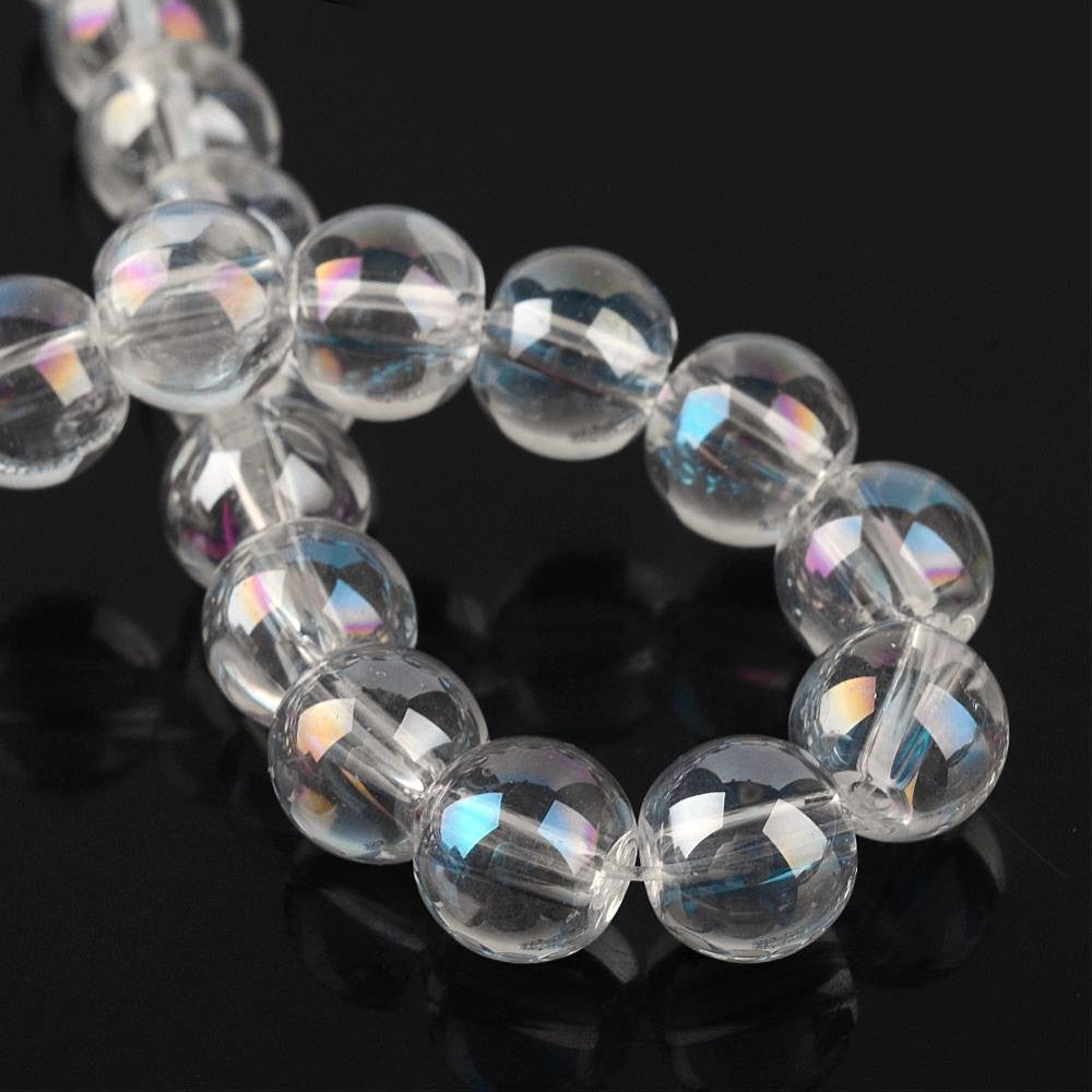 10mm Clear Electroplate AB Color Plated Round Glass Beads