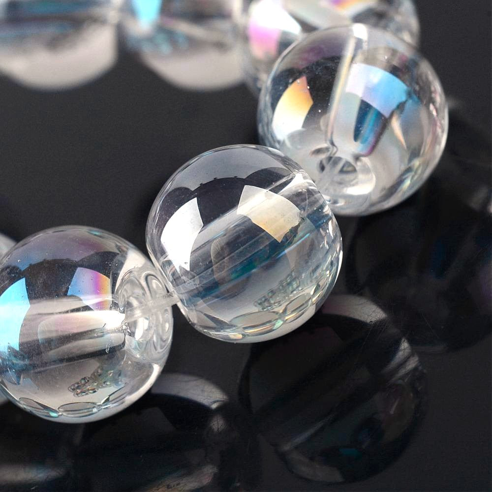 10mm Clear Electroplate AB Color Plated Round Glass Beads