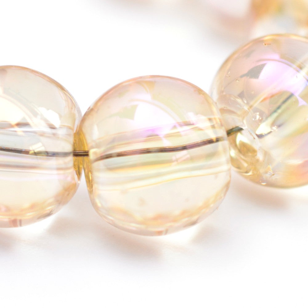10mm Ivory Electroplate Rainbow Plated Round Glass Beads