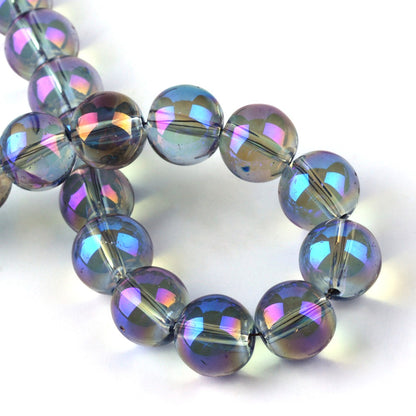 12mm Blue AB Electroplate Rainbow Glass Beads