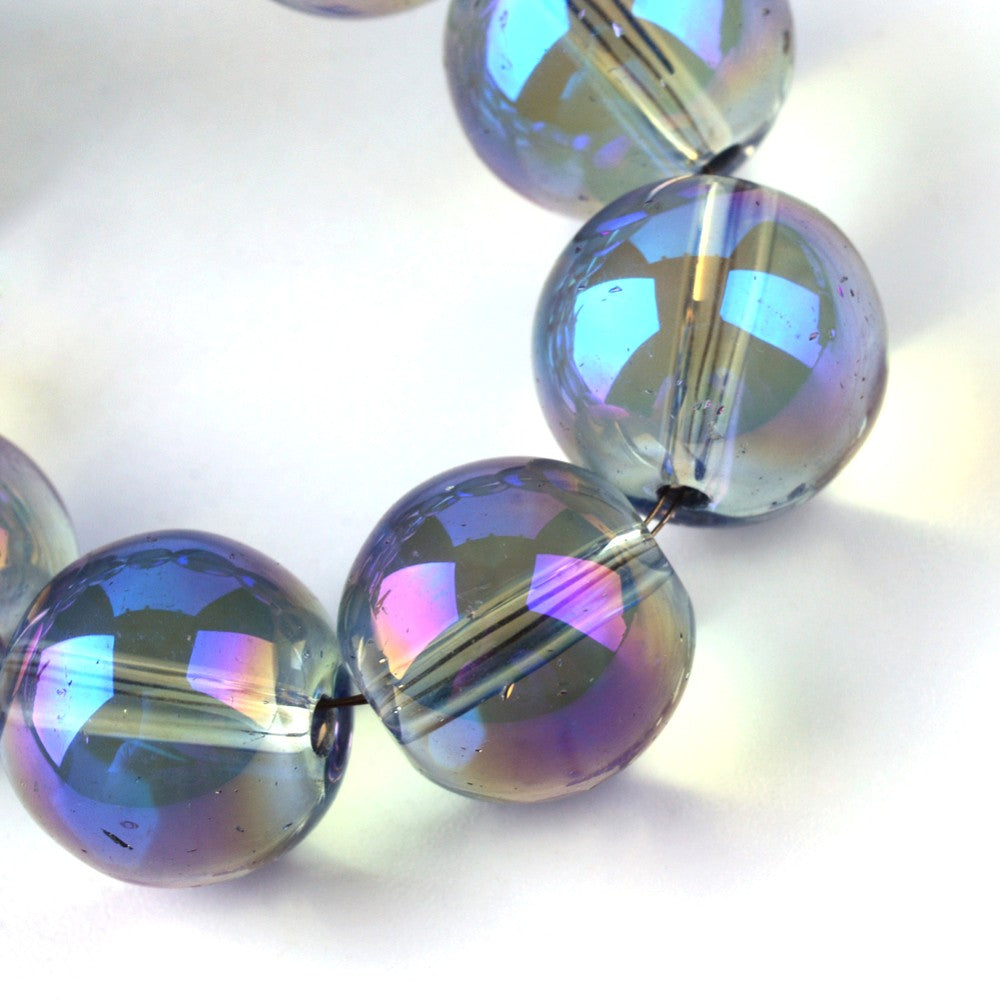 12mm Blue AB Electroplate Rainbow Glass Beads