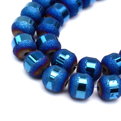 Blue Electroplated Frosted Glass Beads